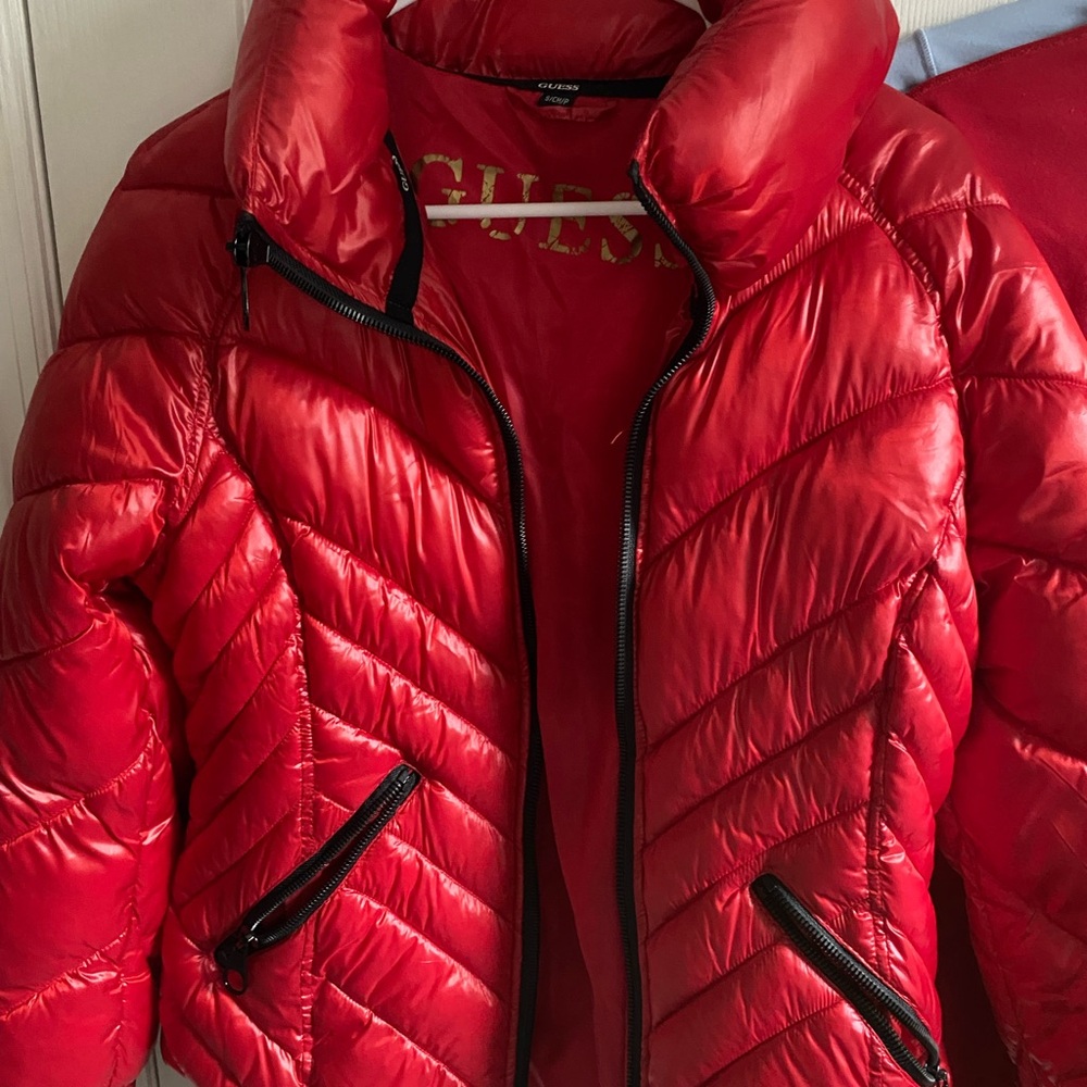 GUESS Shiny Red Puffer Jacket